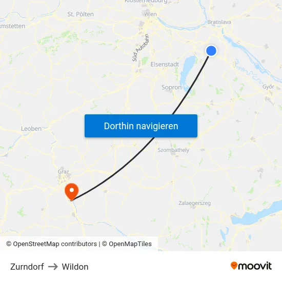 Zurndorf to Wildon map