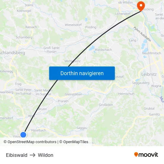 Eibiswald to Wildon map