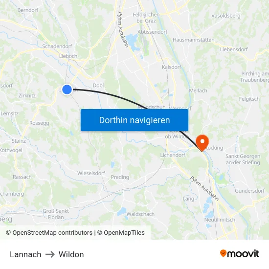 Lannach to Wildon map