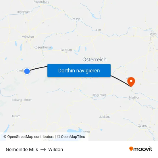 Gemeinde Mils to Wildon map