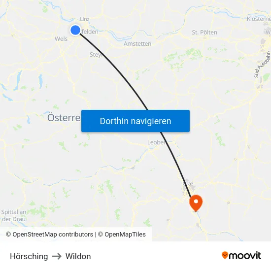 Hörsching to Wildon map