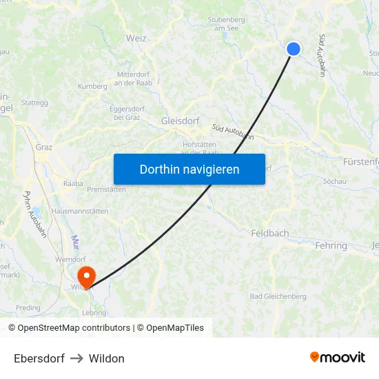 Ebersdorf to Wildon map