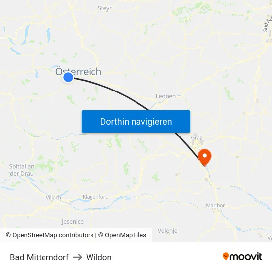 Bad Mitterndorf to Wildon map