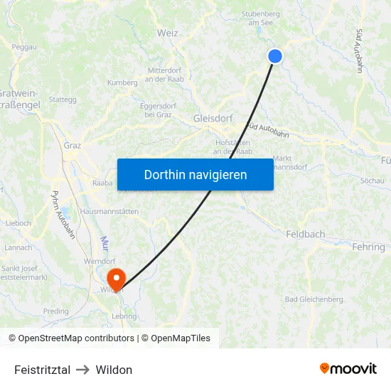 Feistritztal to Wildon map