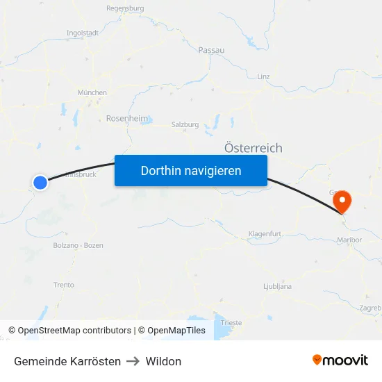 Gemeinde Karrösten to Wildon map