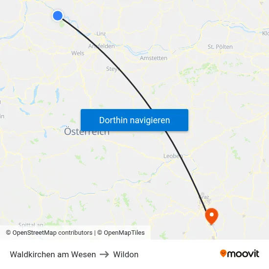 Waldkirchen am Wesen to Wildon map