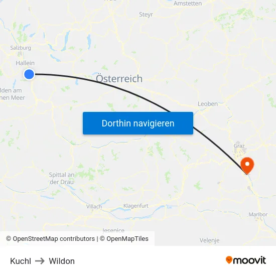 Kuchl to Wildon map