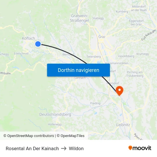 Rosental An Der Kainach to Wildon map