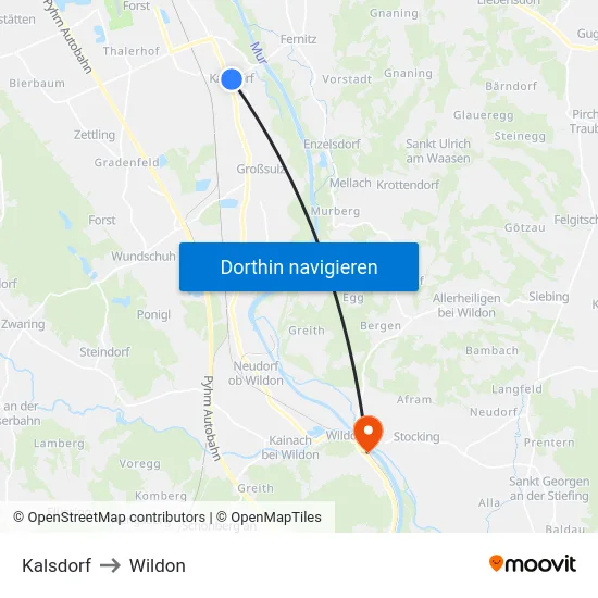 Kalsdorf to Wildon map