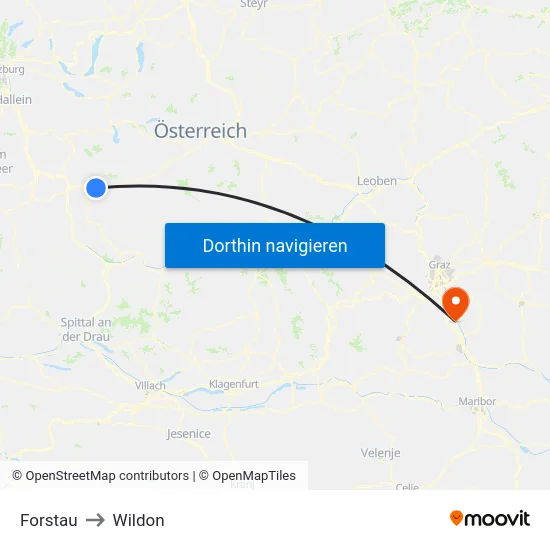 Forstau to Wildon map