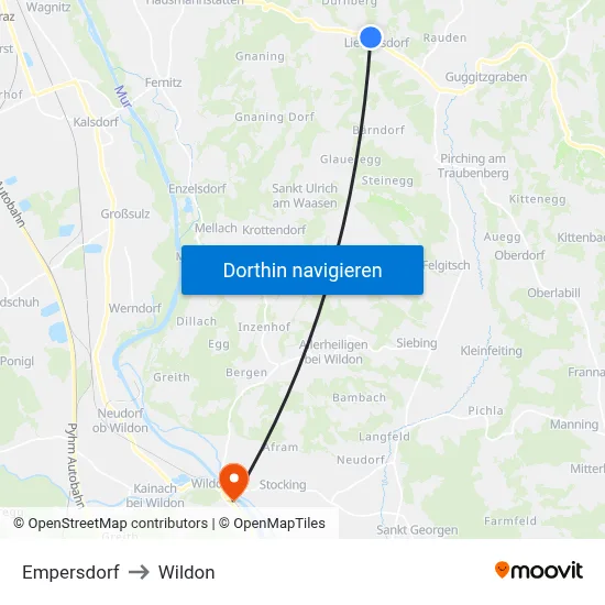 Empersdorf to Wildon map