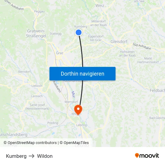 Kumberg to Wildon map