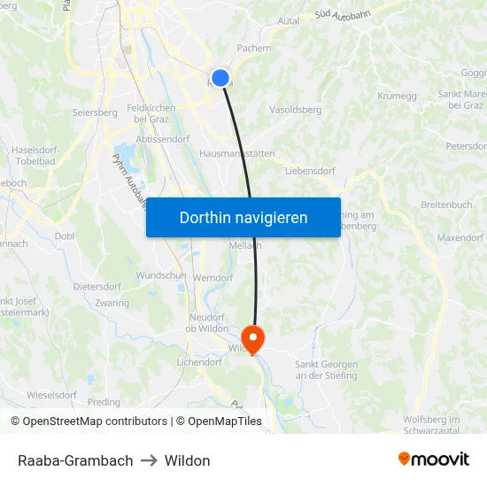 Raaba-Grambach to Wildon map