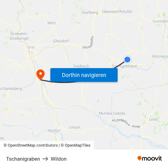 Tschanigraben to Wildon map