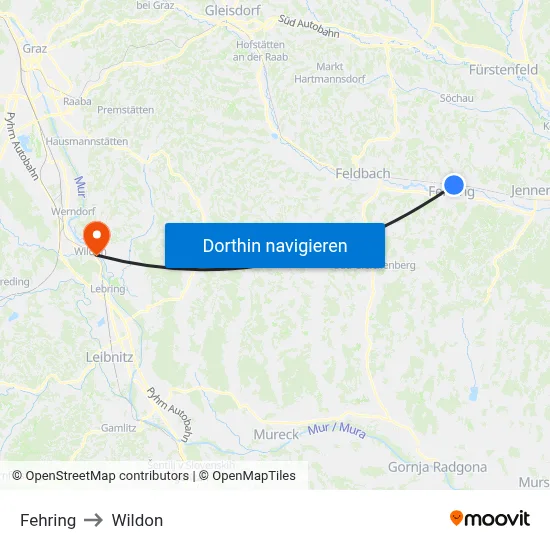 Fehring to Wildon map