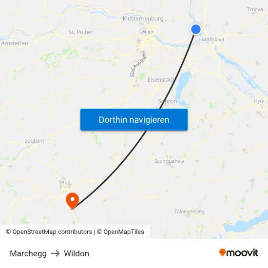 Marchegg to Wildon map