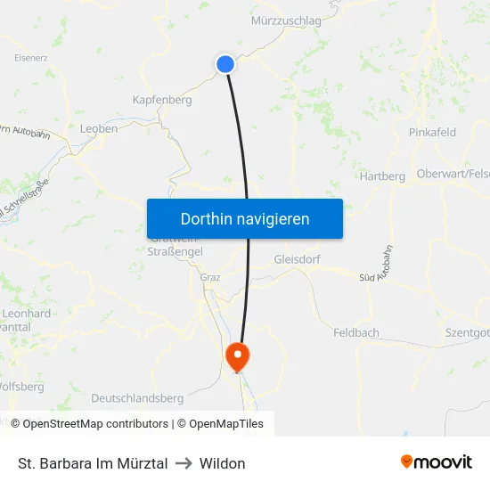St. Barbara Im Mürztal to Wildon map