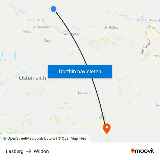 Lasberg to Wildon map