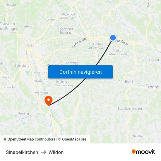 Sinabelkirchen to Wildon map