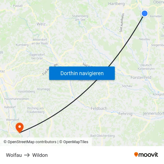 Wolfau to Wildon map