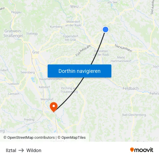 Ilztal to Wildon map