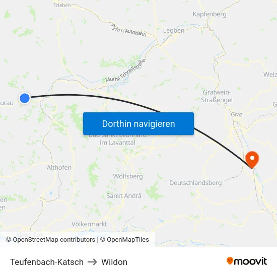 Teufenbach-Katsch to Wildon map