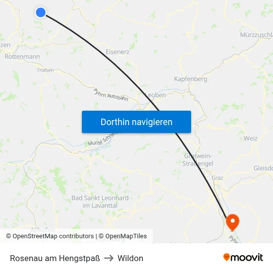 Rosenau am Hengstpaß to Wildon map