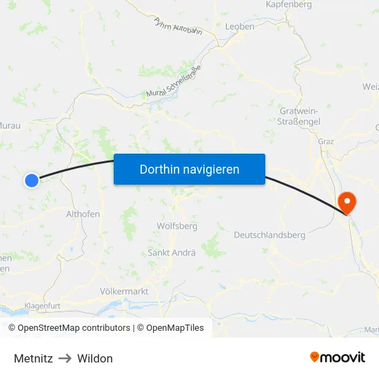 Metnitz to Wildon map