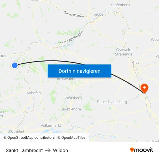Sankt Lambrecht to Wildon map