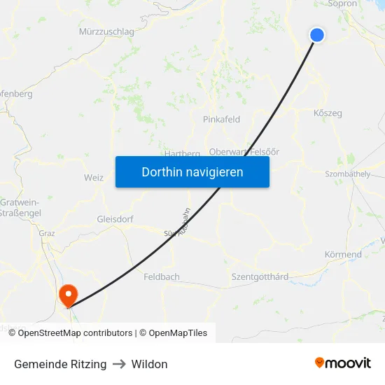 Gemeinde Ritzing to Wildon map