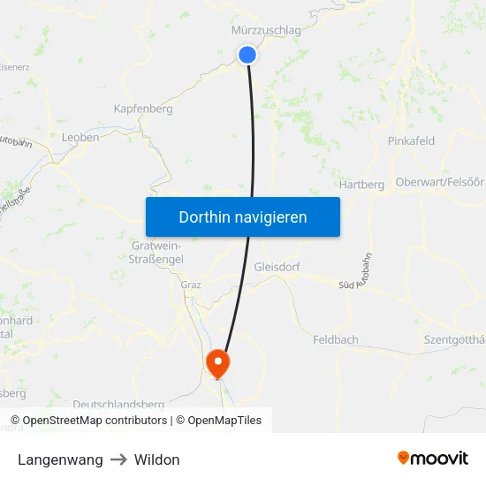Langenwang to Wildon map