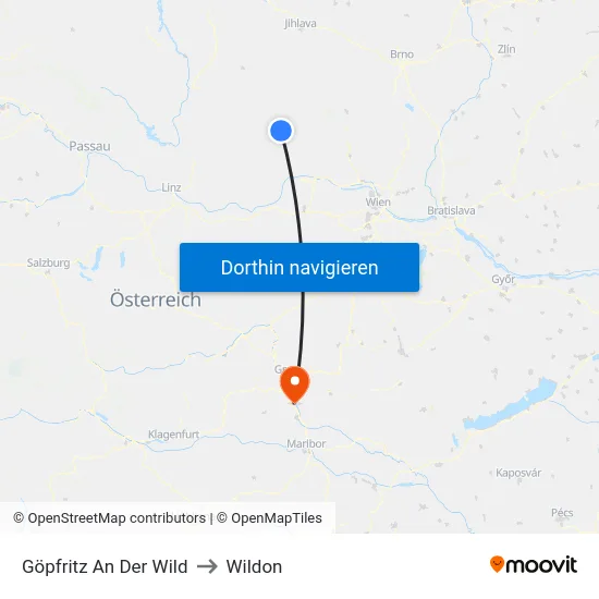 Göpfritz An Der Wild to Wildon map