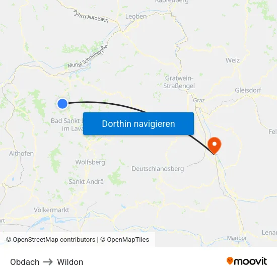 Obdach to Wildon map