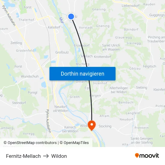 Fernitz-Mellach to Wildon map