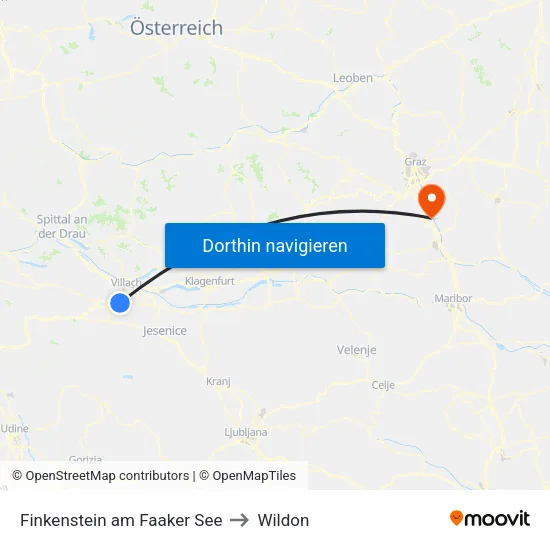 Finkenstein am Faaker See to Wildon map