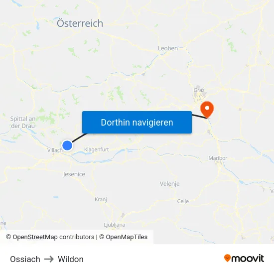 Ossiach to Wildon map