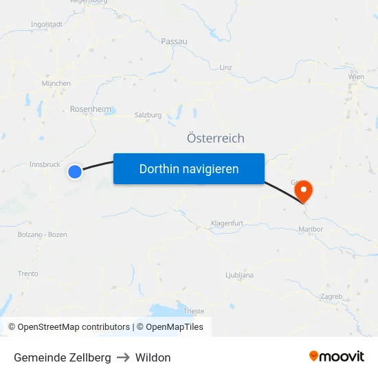 Gemeinde Zellberg to Wildon map