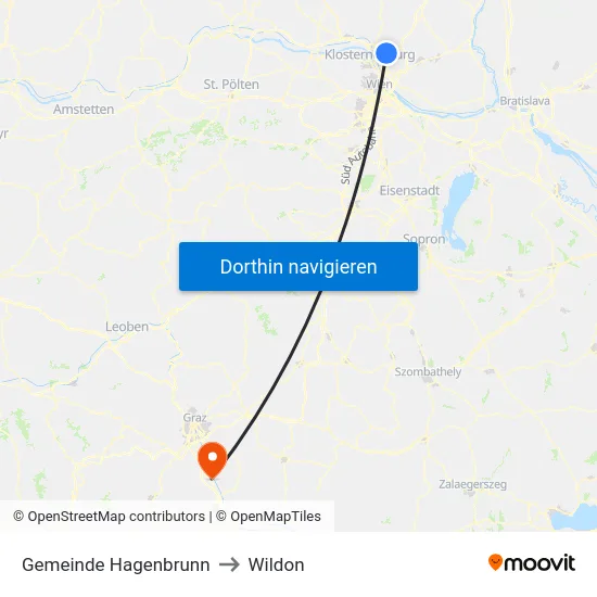 Gemeinde Hagenbrunn to Wildon map