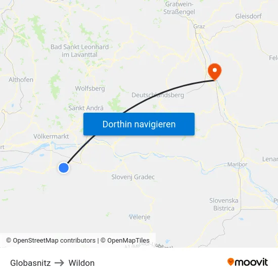 Globasnitz to Wildon map