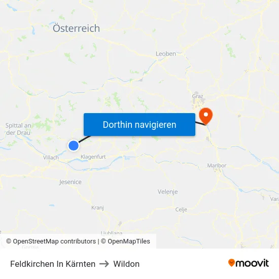 Feldkirchen In Kärnten to Wildon map