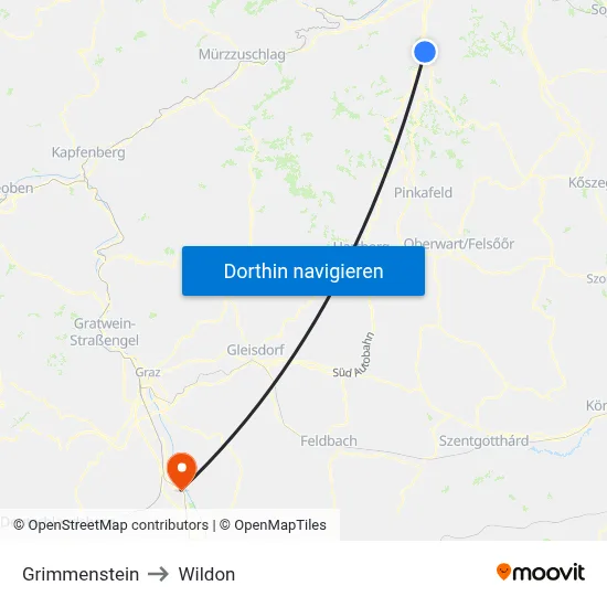 Grimmenstein to Wildon map