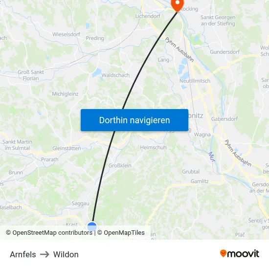Arnfels to Wildon map