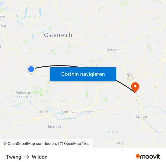 Tweng to Wildon map