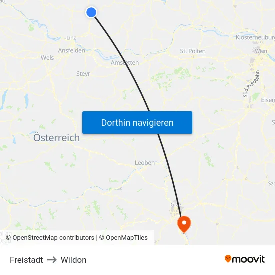 Freistadt to Wildon map