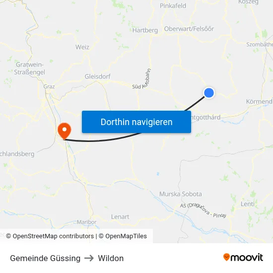 Gemeinde Güssing to Wildon map