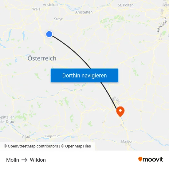 Molln to Wildon map