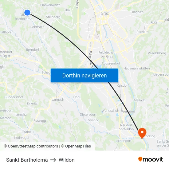 Sankt Bartholomä to Wildon map