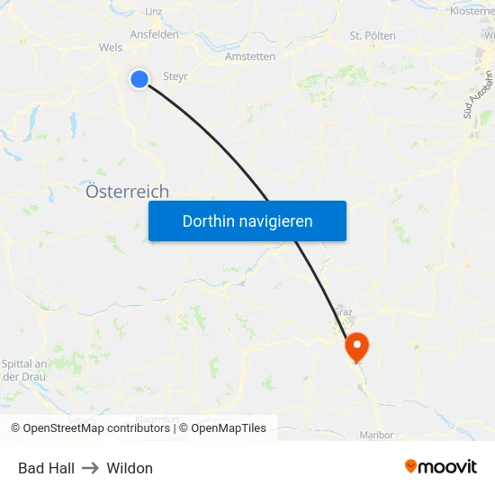 Bad Hall to Wildon map