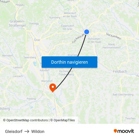 Gleisdorf to Wildon map