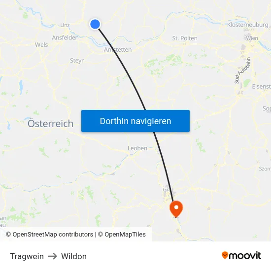 Tragwein to Wildon map
